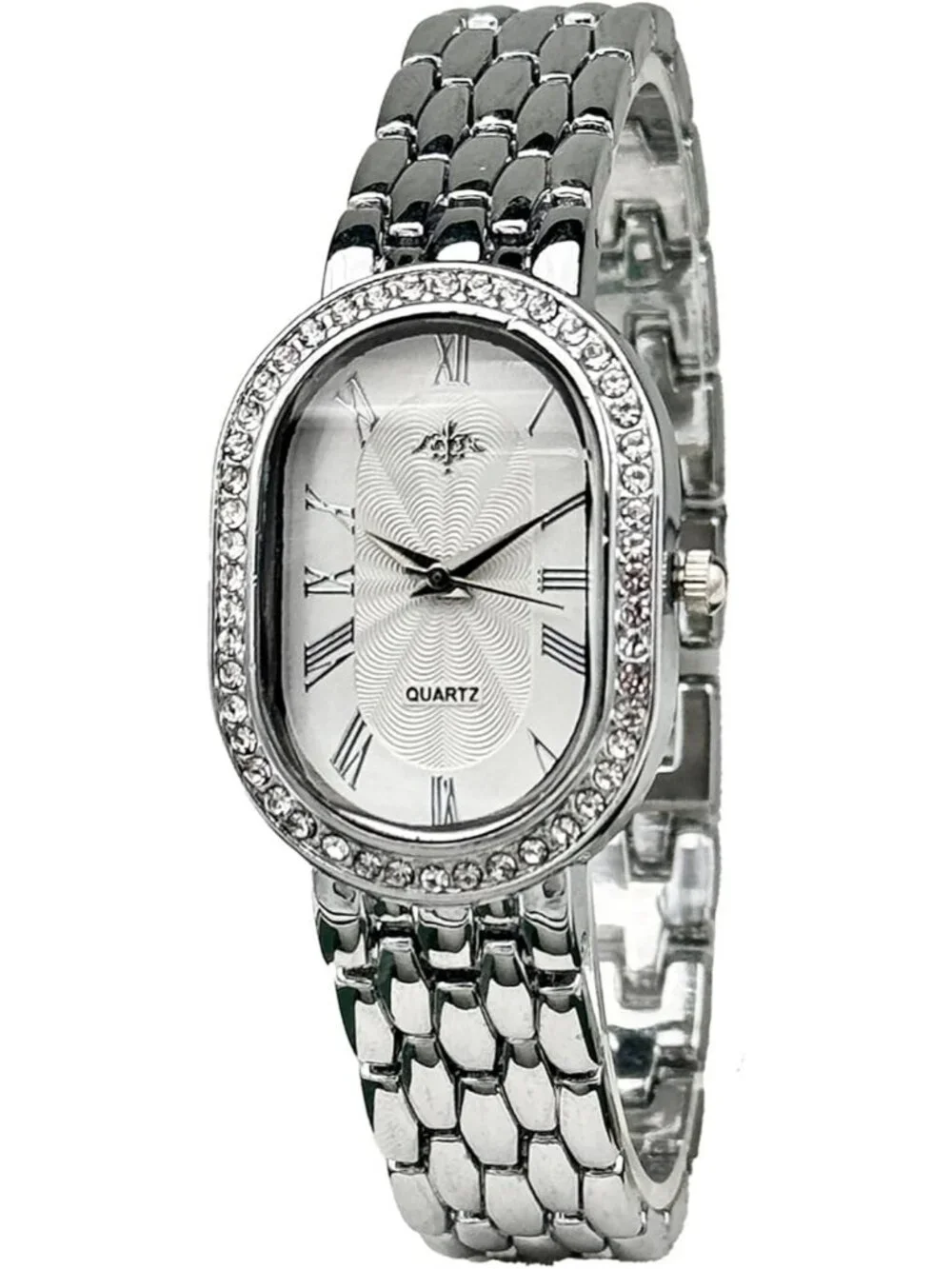 Women's Silver Vintage Rome Oval Case Adjustable Stainless Steel Analog Watches